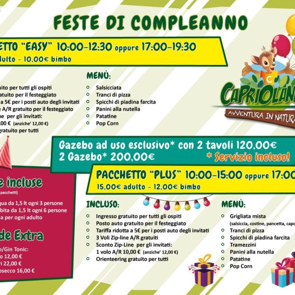 MENU' FESTE DI COMPLEANNO 2022