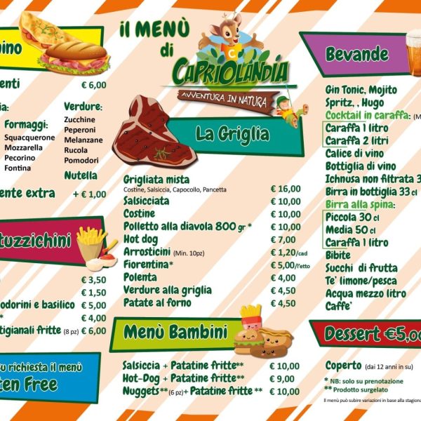 menu' ristorante 08 marzo 2022